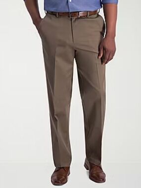 Haggar Men's Premium No Iron Khaki Classic Fit Flat Front pants Toast 38x32 NWT
